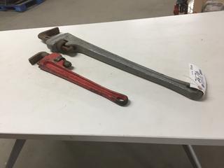 (1) Ridgid 36 In. Aluminum Pipe Wrench and (1) Heavy Duty 24 In. Pipe Wrench.