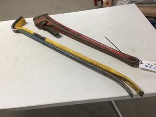 (2) Pry Bars and (1) 36 In. Pipe Wrench.