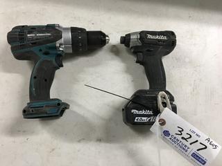 (1) Makita DHP 458 18V Drill, S/N 788868 and (1) Makita DTD 155 18V Drill c/w Battery.