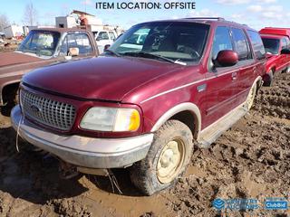 Selling Off-Site - 1999 Ford Expedition SUV c/w 5.4L Triton V8, A/T, LT265/70R17 Tires, VIN 1FMPU18L6XLC29553 *Note: Salvage Title, Flat Tires, Bill of Sale Only* **Located Offsite at 21220-107 Avenue NW, Edmonton, For More Information Contact Richard at 780-222-8309**