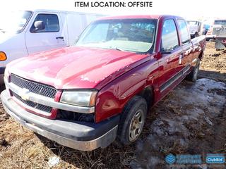 Selling Off-Site - 2004 Chevrolet Silverado 1500 4X4 Extended Cab Pickup c/w 4.8L V8 Vortec, A/T, P245/75R16 Tires, VIN 1GCEK19V44Z273433 *Note: Parts Only, Flat Tires, Bill of Sale Only* **Located Offsite at 21220-107 Avenue NW, Edmonton, For More Information Contact Richard at 780-222-8309**