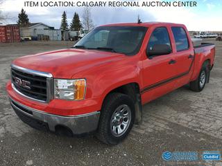 High River Location -  2011 GMC Sierra 1500 Crew Cab 4x4 Pickup c/w 5.8L V8 Gas, A/T, A/C, Spray On Box Liner, Checker Plate Storage Box, Tow Hitch Receiver, 245/70R17 Tires, Showing 271,585 Kms, VIN 3GTP2VE39BG389129