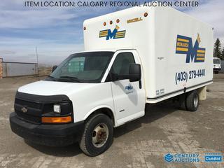 High River Location -  2006 Chevrolet S/A Van Body c/w Duramax 6.6L Turbo Diesel, A/T, A/C, 16 Ft. Insulated Van Body, Roll up Door, Rear Ramp, Showing 704,556 Kms, 215/85/16 Front, 225/75R16 Rear Tires, VIN 1GBJG312561200803 *Note: Engine Light On*