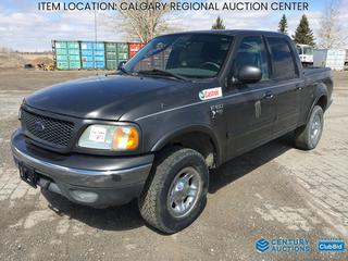 High River Location - 2003 Ford F150 Crew Cab 4x4 Pickup c/w 5.4L V8 Gas, Auto, A/C, 265/70/17 Tires. *Note: Parts Only. VIN 1FTRW08L13KD44739