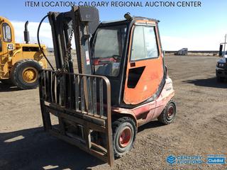 High River Location -  Linde H30D-03 2400 LB Forklift c/w Perkins 3 Cyl Diesel, Heater, 2 Stage Mast w/Side Shift, 27x10-12 Front, 23x9-10 Rear Tires, Showing 20,655 Hours, S/N 351J06075930. **Note: Not Running, Requires Repair**