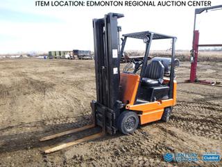 Fort Saskatchewan Location - Toyota 42-3FGC15 Forklift c/w 3 Stage Mast, LPG, Tilt, 2,950 Lbs capacity, 151 1/2 In. Lifting Height, 18x6x12 Front Tires, 14x4x8 Rear Tires, Showing 8,488 Hours, SN 403FGC15-14763 *Note: Engine Seized* 