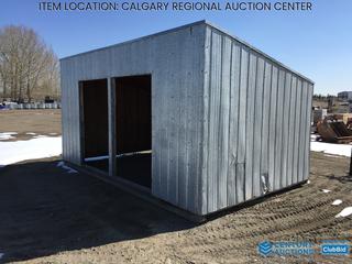 High River Location - Two Bay Livestock Shelter c/w Tin Cladding, 16 Ft. x 9 Ft. 10 In.8 Ft. 6 In. Front / 6 Ft. 8 In. Back, Openings 51 Ft. x 72 In.