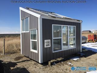 High River Location - 2x6 Framed Greenhouse c/w Tin Cladding, Partially Insulated With Spray Foam, Thermostat Controlled, Water Hook Up, Front Slide Door and Window, (1) Back Window, (2) Side Windows, Sky Light, 8 Ft. 7 In. x 12 Ft. x 7 Ft. 6 In. Front / 10 Ft. 10 In. Back.