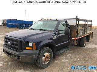 High River Location - 2006 Ford F350 Deck Truck c/w 5.4L V8 Gas, A/T, Hyd. Power Tailgate, 245/75/17 Front, 245/75/17 Dual Rear Tires, Showing 94,020 Kms, VIN 1FDWF36506EC21599. *Note:  Out of Province Vehicle pl#261*