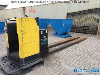 High River Location - Hyster Electric Pallet Jack Model BE100AHD c/w Deka Max Power 24 Volt Battery, 144 In. Forks, 10,000 LB Capacity, Showing 6,353 Hours, Control # 7230. S/N A244N02057P *Note: No Charger, Requires Repair*