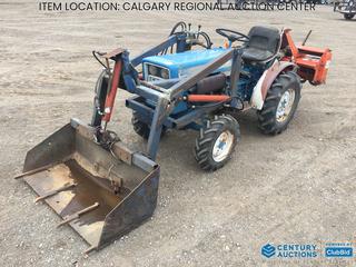 High River Location - 1982 Ford 1200 FEL Tractor c/w 2 Cyl Diesel, 540 PTO, 3 Point Hitch Muratori Rototiller 40 In., 6-12 Front, 8-16 Rear Tires, SN U202424, Hour Meter Damaged,