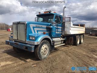 Selling Off-Site - 1991 Western Star 4964F T/A Dump Truck c/w Cummins 444 Engine, 18 Spd, 15 Ft. Box, 44,000 Rear Axle, 11R24.5 Tires, Showing 134,217 Kms, CVIP 07/22. VIN 2WLPDCJH8MK928472 **Located Offsite Near Edson, For More Information Contact Richard at 780-222-8309**