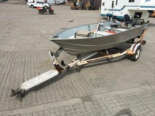 High River Location - Gregor Boat c/w Mercury Outload 9.8 Pull Start, EZ Loader 15' S/A Trailer c/w 2 In. Ball, 4 Pin Connection, 78-13 Tires Boat S/N GBC17720M78C. Note:  Trailer Has No VIN.