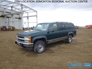 Fort Saskatchewan Location - 1996 Chevrolet 1500 Suburban 4X4 c/w 6.5L, A/T, Diesel, 245/75R16 Tires, Showing 335,358 Kms, VIN 3GNGK16F8TG120792 *Note: Requires Repair, Strong Odor From Mice* 