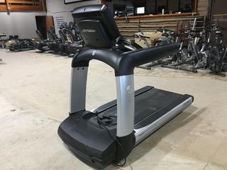 Life Fitness 95T Elevation Series Treadmill c/w FlexDeck Shock Absorption System, 0-15% Incline, 0.5-14mph, Interactive Workouts & 19 In. Discover SE Console, 120V, 20 Amp Plug, S/N AST144002. **Note: Console Stuck in Reset Cycle.**