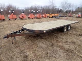 2008 RT Trailers 22ft X 8ft T/A Flat Deck Trailer C/w 2 5/16 Ball Hitch, 3181kg GVWR, Slide Out Ramp, Snowmobile Tie Down Bars And ST205/75 R15 Tires. VIN 2R9AS82A38W682244