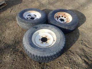 (1) Adventuro A/T GT Radial LT235/75 R15 Tire w/ 6-Bolt Rim C/w (1) Max Miler ST225/75 R15 Tire w/ 6-Bolt Rim And (1) Rhoden ST225/75 R15 Tire w/6-Bolt Rim *Note: Adventuro Tire Has Slash In It*