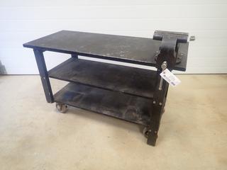 58in X 25in X 35in Portable Steel Work Bench C/w Powerfist 8in Bench Vise