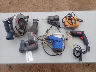 Bosch Cordless Circular Saw, Bosch Reciprocating Saw, Bosch 120V 4 1/2in Diamond Saw, Bosch 120V Solder Gun And Bosch 120V Drill *Note: No Batteries*