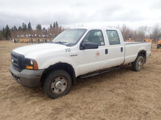 2006 Ford F350 XL Super Duty Crew Cab 4X4 Pickup C/w 5.4L 3V Triton, A/T, Curt Venturer Brake Control, Trailer Mirror Extensions And LT265/70 R17 Tires. Showing 238,194kms. VIN 1FTWW31576EA30516 *Note: Holes Around Wheel Wells, Cracks In Tires*