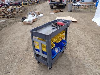 32in X 16in X 34in 2-Tier Shop Cart C/w Qty Of Storage Bins And Assorted Electrical Supplies