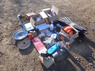 Qty Of Trailer Locks, Pad Locks, Bandsaw Blades, Welding Shields, Power Painter, Palm Sander, Extension Cord, Plastic Wrap And Assorted Supplies