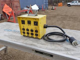 Construction Electrical Products Model 6502GU 125/250V Single Phase Temporary Power Distribution Box C/w Power Cable. SN 0677