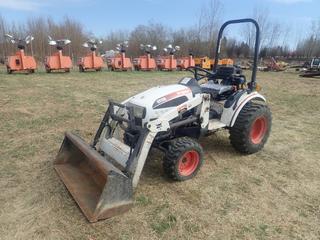 Bobcat CT120A Compact Utility Tractor C/w Daedong 0.927L Diesel Engine, 21 HP, MFWD, 54in Bucket, PTO, 3 Point Hitch, 23 X 8.50-12 Front And 12-16.5NHS Rear Tires. Showing 470hrs. SN A59A11403 *Note: New Seat Installed*