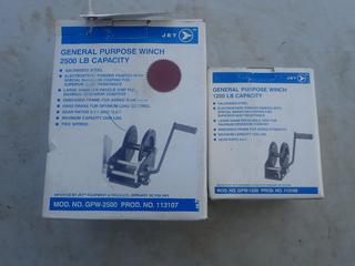 (1) Jet 2500lb Cap. Hand Winch C/w (1) Jet 1200lb Cap. Hand Winch