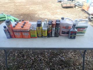 Qty Of (7) Jugs Of Kleen-Flo Diesel Fuel Conditioner, Spray Nine, Rapid Tap Cutting Fluid, Power Steering Fluid And Assorted Supplies