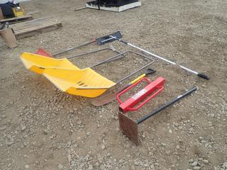 (2) Snow Scoops, Snow Shovel, Post Pounder, Roof Rake And Hand Tamper