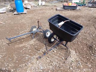Seed Spreader C/w Trailer Dolly w/ 1 7/8in Ball *Note: Missing Seed Spinner, Missing Tire On Spreader, Tire Requires Repair On Dolly*