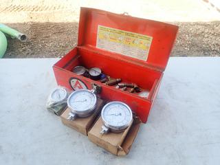 17in Toolbox C/w (2) Unused Wika Sour Gas Gauges, (1) Unused Combination Gauge And Assorted Gauges