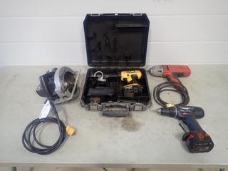 Black & Decker 7 1/4in 120V Circular Saw C/w Dewalt 14.4V Drill, Bosch 14.4V 1/2in Drill, Milwaukee 1/2in Impact And Dewalt Charger