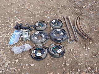 Qty Of Unused Backing Plates And Break Shoes, (3) Springs, (2) Wheel Bearings, (1) Winch And (2) Trailer Equalizer Hitches