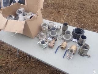 Qty Of Assorted Water Fittings, 1 1/2in Ball Valve, 1 1/2in Gate Valve, 2in Ball Valve, Reducers, 3in Camlock Fittings And 4in Cam Lever Coupler