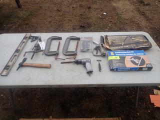 Banding Tool Tightener, Sandblasting Gun Kit, Rubber Hood Catch, Pneumatic Grease Gun, Chipping Hammer And Assorted Supplies