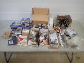 Qty Of (3) Amber Lights C/w Qty Of 1/2in X 3 X 8 U-Bolts, Clutches, Wheelbarrow Tube, Piston Plugs, Assorted Starters And Misc Supplies *Note: Working Condition Unknown*