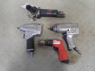 (1) Mastercraft And (1) CP Pneumatic Impacts C/w (1) Universal Tool Drill And Bosch Angle Grinder