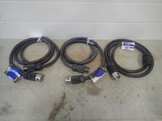 Qty Of (3) Construction Electrical Products 10ft 6/3-8-1 Stow UL Cord w/ 50A 125/250V Devices