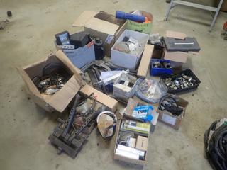 Qty Of Clamps, Tire Mounts, Cabinet Lock, Hydraulic Caps, Plugs, Fittings, Bearing, Gear Puller, Tie Wire, Reducers, Cable And Assorted Supplies