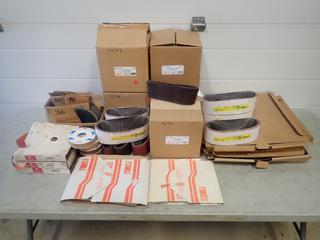Qty Of 400, 180 And 320 Grit 1in Sand Paper C/w 8in X 19in  Expandable Drum Cloth Belts Sand Paper, Assorted Grit Round Disc Sand Paper And Assorted Grit Plainer Sand Paper