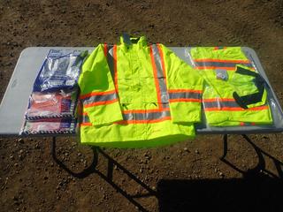 (2) North Size XL Reflective Shirts C/w (2) STIHL Size XL Rain Jackets And (1) Pair Of North Size 52 Coveralls 