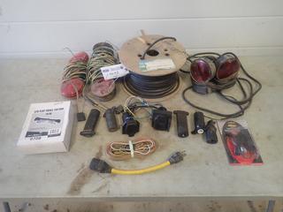 Qty Of Trailer Connectors, Tow Lights, LED Flat Panel Fixture And Spool Of 300V Cable