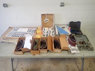 Qty Of Assorted Belt Sand Paper C/w Sanding Wheels, Incomplete Hole Saw Kit And Assorted Supplies