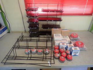 Qty Of Assorted Knot Twisted Conical Brushes C/w Assorted Grinding Discs And Storage Racks