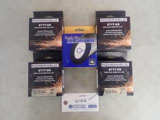 Qty Of (4) Boxes Of Powerweld .030in Gasless Welding Wire C/w (1) Box Of Eagle-Arc .035in Flux Cored Wire