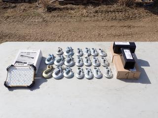 Qty of (6) Cequent 2.5in - 2in Reducer Bushings C/w Qty Of Assorted Hooks And CEP 10W LED Plat Panel Fixture *Unused*