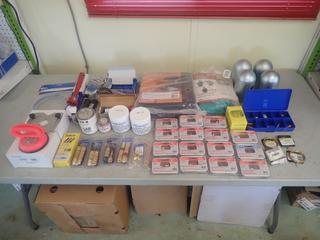 Qty Of Oxy/Acetylene Bottle Caps, Assorted Consumables, Wilson Welding Blanket, MPC Connectors, Quick Connect Sets, Flashback Arrestor Set, Wrap-A-Round, Grinding Wheel Dresser And Assorted Welding Supplies 