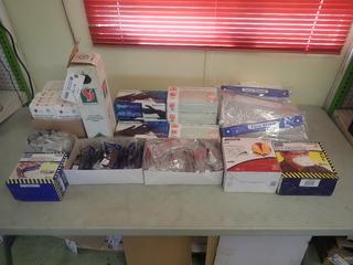 Qty Of Ear Plugs, Dust Masks, (1) 25lb Fire Extinguisher, Safety Glasses, Rubber Gloves, North Reusable Respirator And Disposable Face Masks